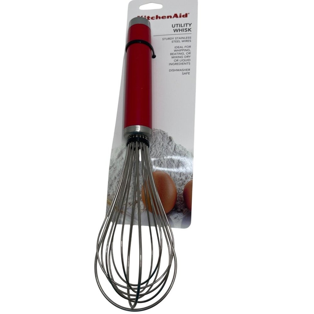 KitchenAid Red  Stainless Steel‎ Utility Whisk Red Handle Dishwasher Safe New!